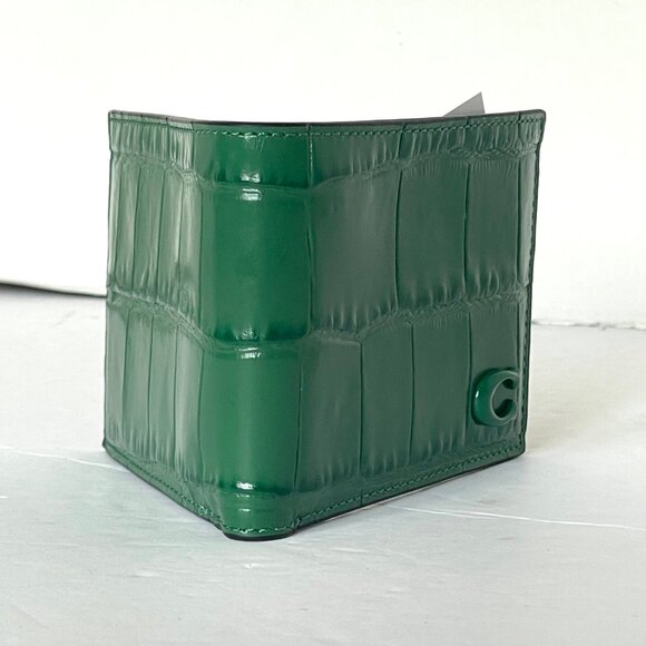 Coach Slim Billfold Wallet CW444 Mens Green Croc Embossed Leather Bifold - Picture 2 of 6